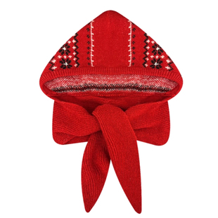 费尔岛提花针织帽子围巾一体女冬季保暖防寒加厚百搭护耳连帽围巾