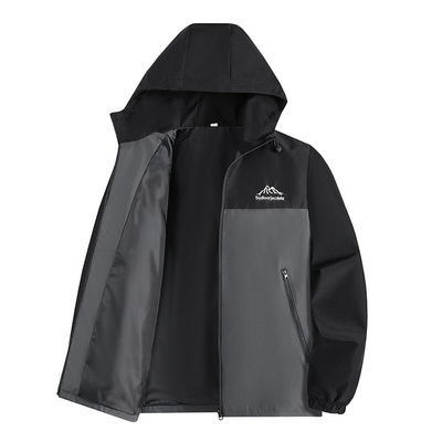 春秋男士连帽拼色防风薄款风衣