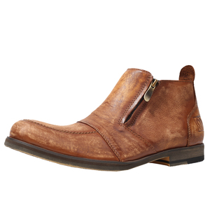 syd手工复古马丁靴男做旧擦色工装靴拉链低帮男靴休闲欧美皮鞋潮