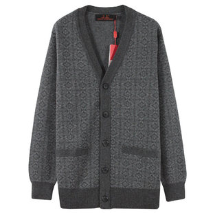 雪舟男士牦牛绒开衫V领春秋冬季针织衫羊毛衫修身保暖毛衣