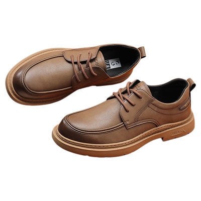 卓诗尼男鞋春秋新款英伦复古百搭皮鞋厚底耐磨休闲男士工装鞋