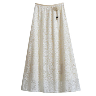 高级感好看磨毛蕾丝A字半身裙女秋冬2025新款冬天黑色裙子长裙