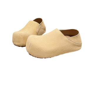 真皮版~韩版糖果色磨砂皮大头勃肯鞋卡皮巴拉面包鞋内增高单鞋女