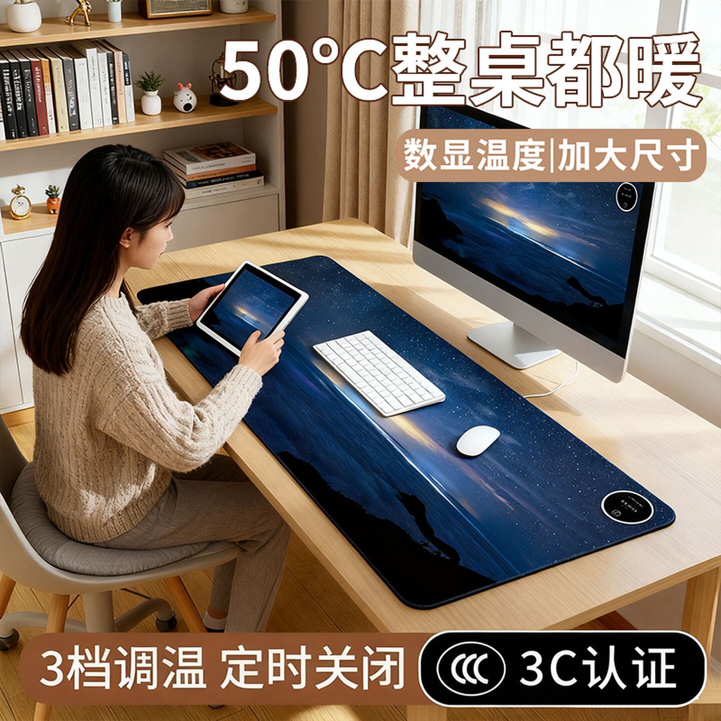 加热鼠标垫超大电发热冬天暖桌垫办公室书桌面垫学生电脑写字暖手