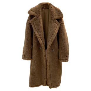 泰迪大衣女2025新款冬季颗粒羊毛皮草骆驼绒 teddy廓形中长款外套