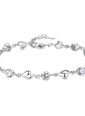 日韩版S999银爱心连心纯银甜美手链简约个性森系学生饰品生日礼物