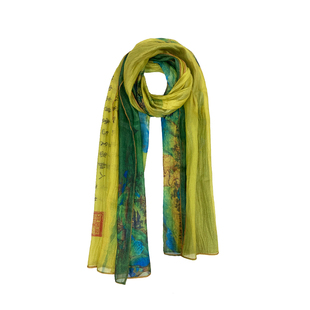 爱奇葩 千里江山图丝巾中式古画薄款纱巾长巾妈妈长辈礼物披肩