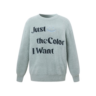 SYMOCOLOR 潮牌标语仿貂毛毛衣外套女春秋新款休闲针织衫上衣外套