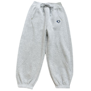 有设计|女童一体绒保暖加厚爱心刺绣运动裤 儿童校园休闲灯笼裤冬