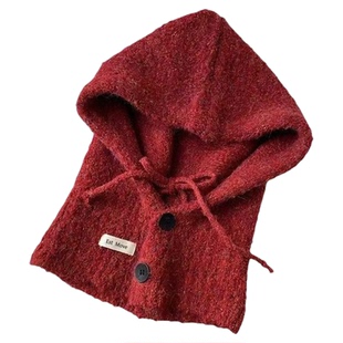 新年红色帽子女冬2025新款秋冬巴拉克拉法帽复古冬天帽子围巾一体