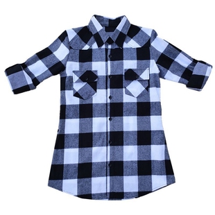 春秋韩版修身少女棉质方格子中长薄款衬衫初中学生妈妈长袖衬衣褂