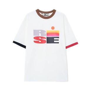 ALL BEINGS25SS夏季新款设计感字母印花撞色圆领短袖宽松T恤女