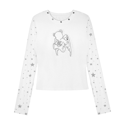 SagiDolls少女斗志wishcore白色星星天使小熊贴布长袖T恤甜美梦幻