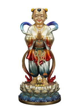 纯铜珐琅金童玉女佛像家用摆件