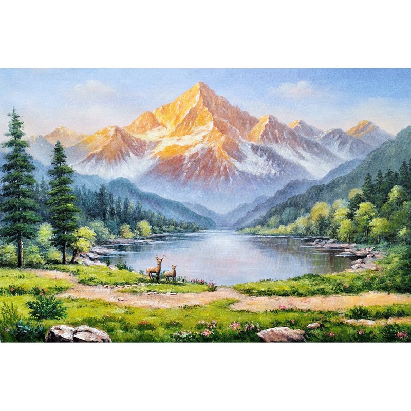 现代中式客厅纯手绘风景油画定制油画