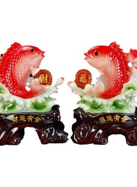树脂一对鱼摆件中式客厅摆件