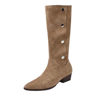 欧美堆堆靴粗跟纽扣长筒靴西部靴