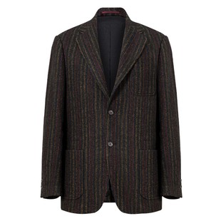 CULTUM100%羊毛复古粗花呢条纹西服夹克布雷泽西装外套男休闲加厚