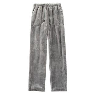 加厚法兰绒睡裤男冬宽松大码高腰直筒散腿加绒中老年珊瑚绒家居裤