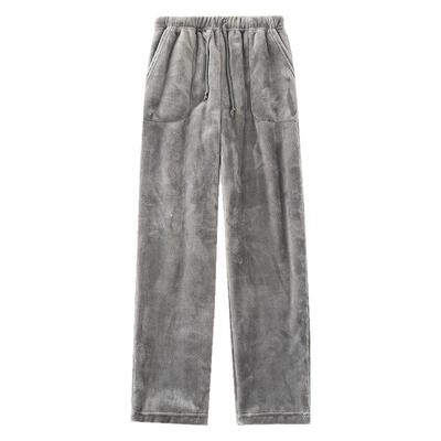 加厚法兰绒睡裤男冬直筒中老年