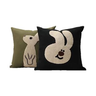 黑色沙发抱枕套不含芯客厅轻奢高级感卡通新款靠背靠垫可爱靠枕头