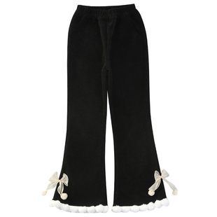 女童加绒喇叭裤秋冬装洋气儿童加厚保暖裤外穿冬季中大童休闲长裤