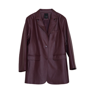 木子理想大码女装安可拉红西装外套胖mm秋季复古时尚PU皮衣西服