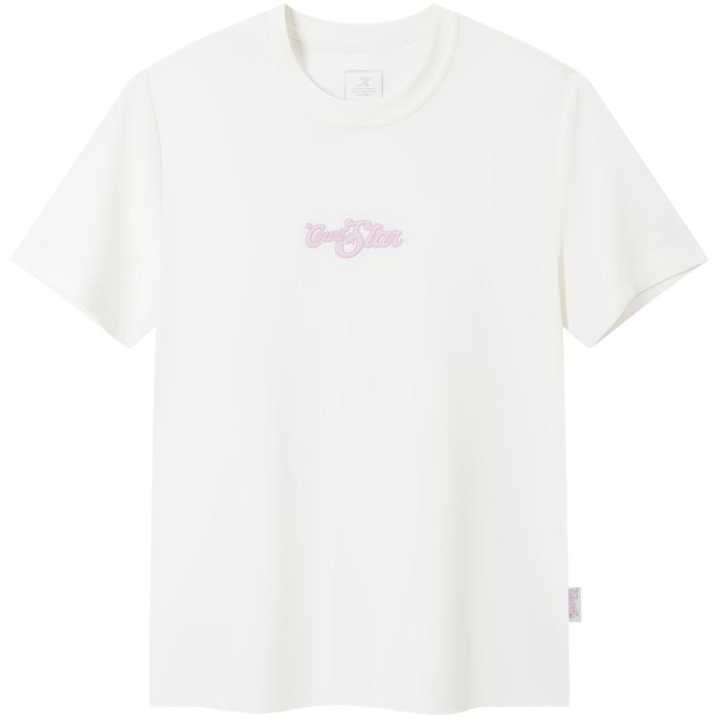 特步圆领T恤女士官方夏季新款休闲运动服百搭短袖975328010023