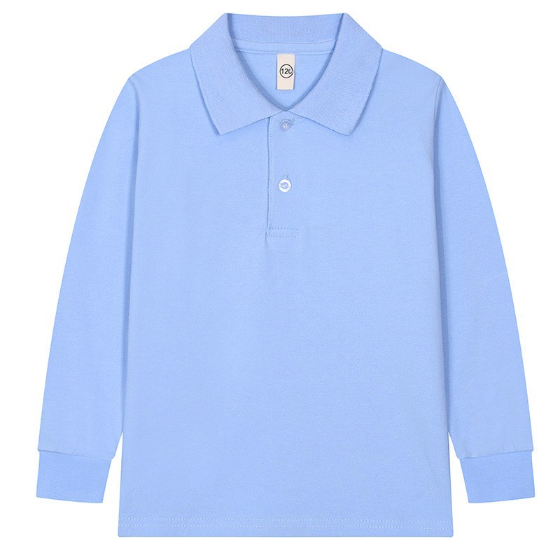 春秋中大童纯蓝长袖POLO校服