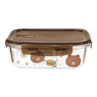 LINE FRIENDS玻璃饭盒可微波加热学生上班族餐盒保鲜分隔型便当碗