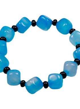 天然海蓝色高透冰种玛瑙手链女