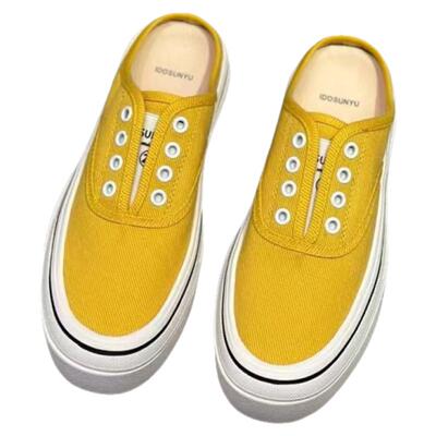 IDO黄色百搭帆布包头半拖鞋女夏