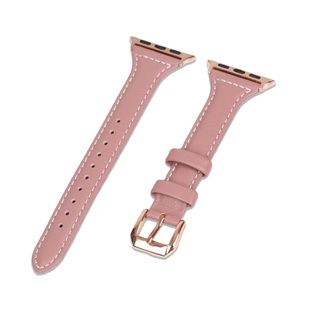 两全适用iwatch手表带s10细版真皮女款s9苹果手表表带小蛮腰applewatch8/7/se表带粉色秋冬玫瑰金高级感