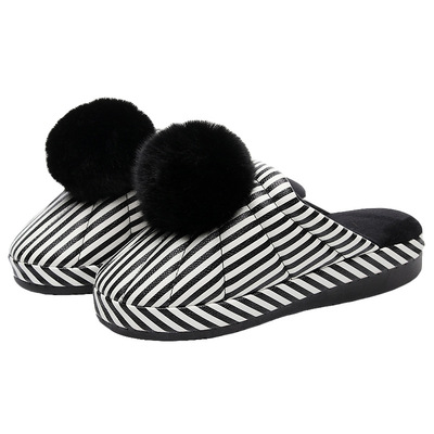 坡跟防水pu皮加绒可爱风居家鞋