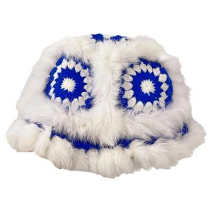 国潮兔毛醒狮帽子女秋冬季2024新款渔夫帽毛绒狮子舞狮可爱虎头帽