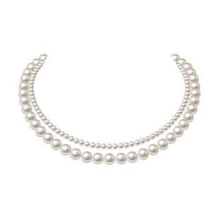 法式双层珍珠项链女叠带2mm3mm细珍珠项链小米珠颈链锁骨链毛衣链