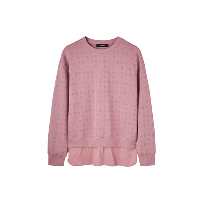 U/TI慕斯粉假两件拼接卫衣女设计感棉质休闲上衣尤缇2025秋季新款