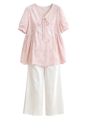孕妇上衣夏季孕妇镂空V领衬衫