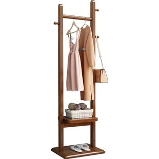 实木胡桃木色衣帽架落地家用卧室客厅简易晾衣架多功能置物收纳架
