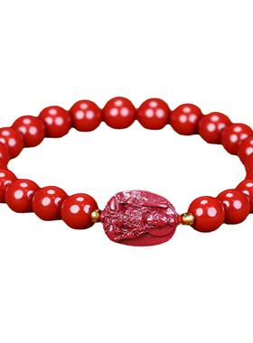 天然朱砂原矿手串十二生肖本命佛8mm紫金砂手串八大守护神送学生