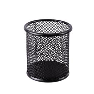 得力笔筒圆形金属网纹笔插办公文具商务笔类收纳简约网格时尚