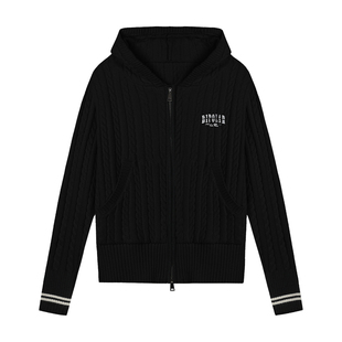 BIPOLAR麻花纹连帽毛衣针织开衫韩系修身显瘦内搭上衣秋冬女款