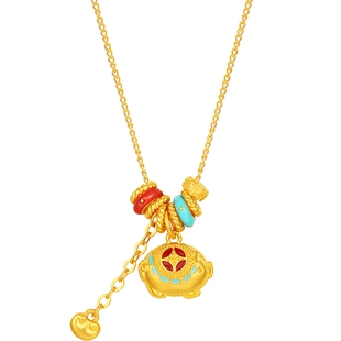 潮宏基传家宝猪黄金项链足金套链鎏彩跑马环吊坠古法新年礼物计价