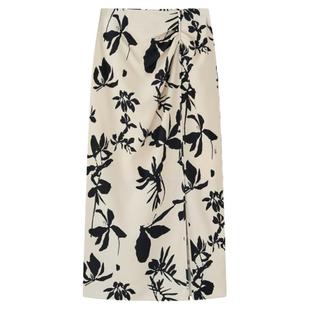 Laurel劳芮新款新中式复古波嬉黑白花型直身筒裙女LWD351Q01100