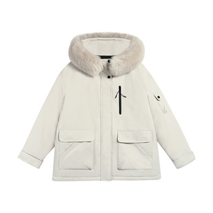 pusumede 柏林之恋 狐狸毛领连帽羽绒服女休闲工装派克服保暖外套