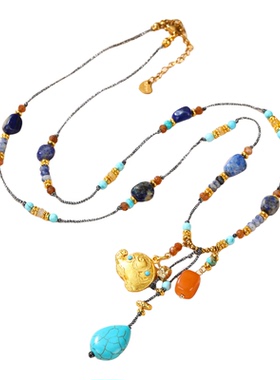 复古民族风合金吉象绿松石项链女