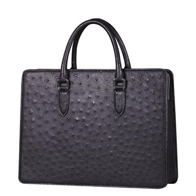 黑曼巴鸵鸟皮办公专用时尚风男包