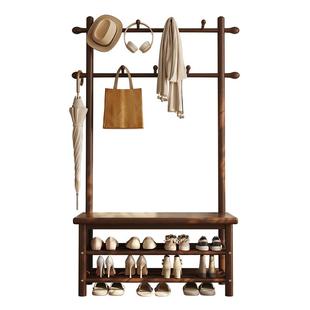 实木换鞋凳门口家用挂衣架鞋柜坐凳一体入户玄关穿鞋凳极窄可收纳