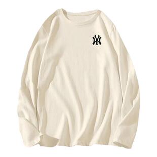 NYLPA2025圆领纯棉长袖t恤男款潮牌宽松秋季薄款男士内搭打底衫