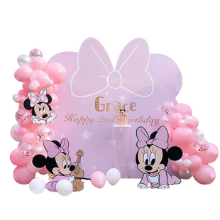 女宝宝1周岁粉色生日气球布置装饰家里30百天宴米妮背景墙鼠宝宝